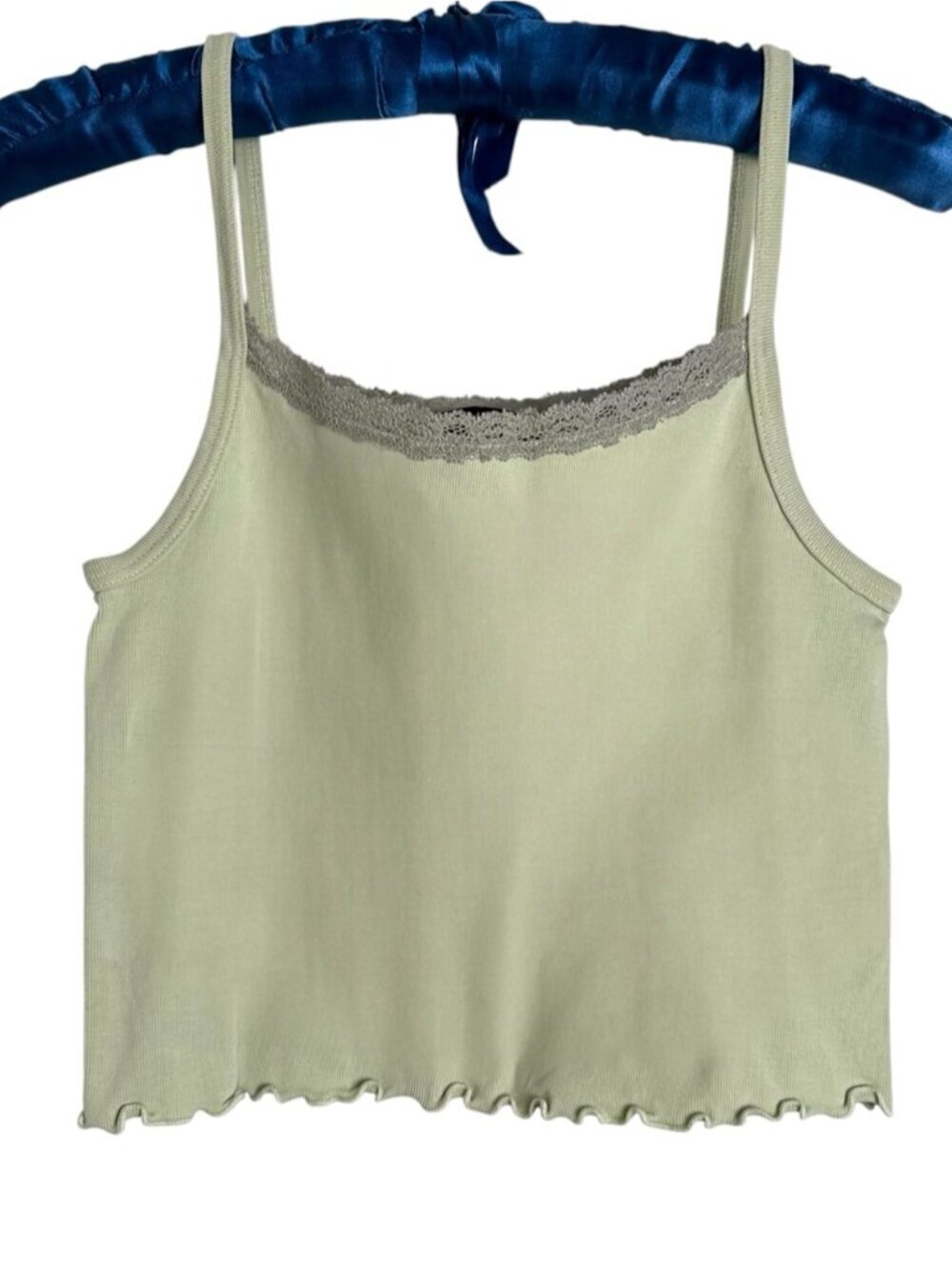 RARE Brandy Melville J. Galt light green ruffle lace trim Skylar crop tank top S - Picture 2 of 4
